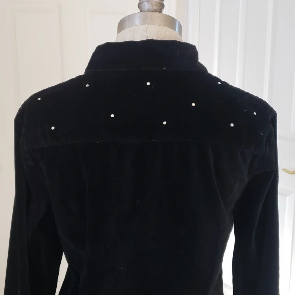 THE QUACKER FACTORY Black Velvet Rhinestone Jacket • Size Small - Picture 14 of 16
